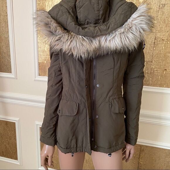 ZARA brown faux fur  hooded parka coat size S - Picture 2 of 8
